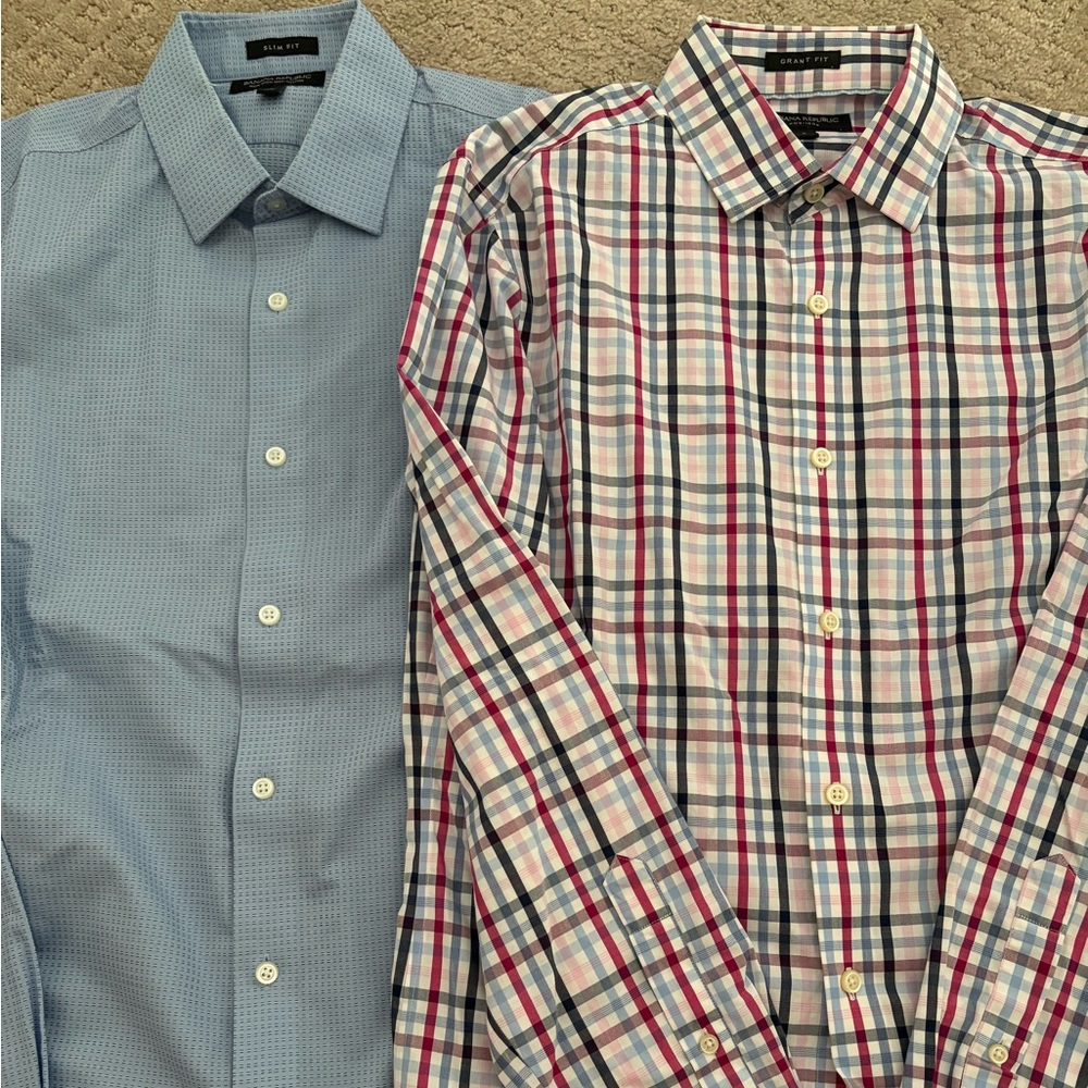 Men's Banana Republic Blue and Multicolor Plaid Shirts (2)
